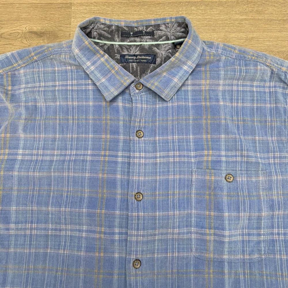 Tommy Bahama Corduroy Shirt Mens 3XL Blue Plaid Long Sleeve Cotton - Picture 1 of 10